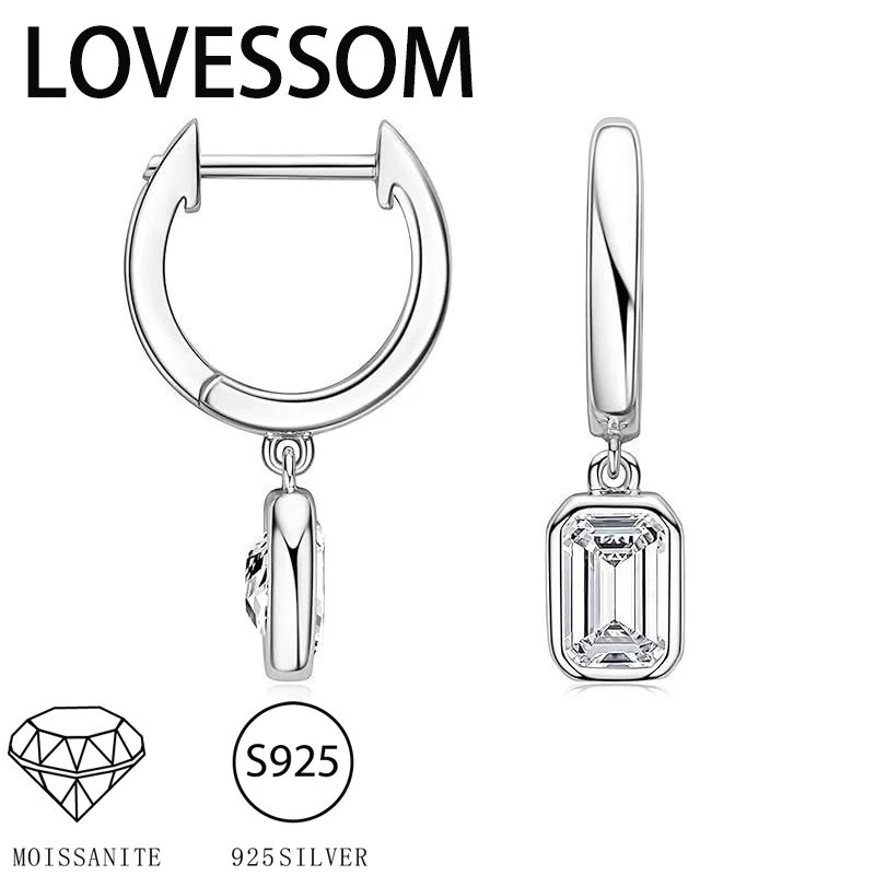 

S925 sterling silver 0.8 carat*2 moissanite rectangular shaped ice flower stone sugar cube earrings, suitable for women to wear