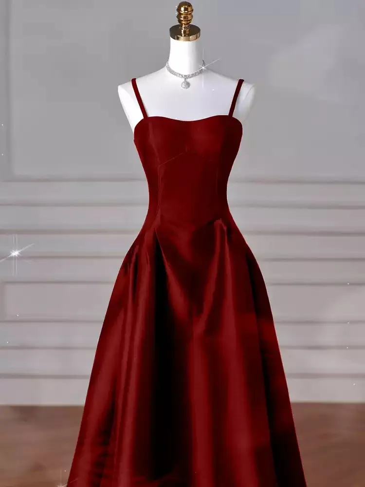 فستان سهرة باللون العنابي من الساتان للحفلات الراقصة برباط/سحاب خلفي كما تختار فستان الحفلات