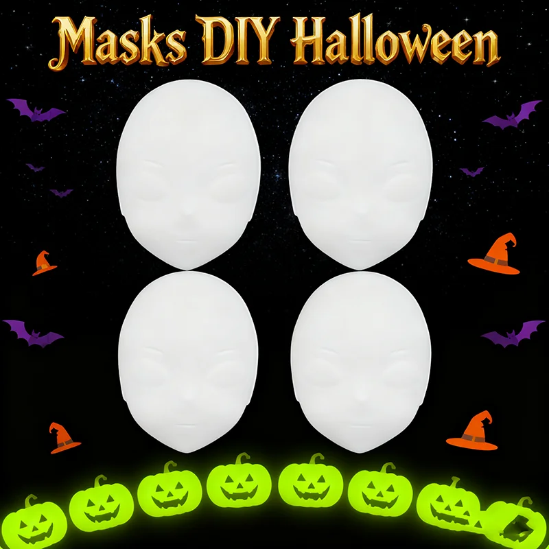 

4 Pcs DIY Mask Material Blank Full Face Masks Dress up Hand-painted Coloring to Decorate Masks DIY Paintable Halloween for Party