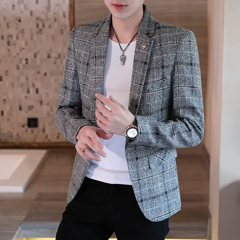 

Men's Slim Fit Casual Blazer Korean Style Solid Color Business Suit Jacket Spring Autumn New Fashion Coat for Young Men