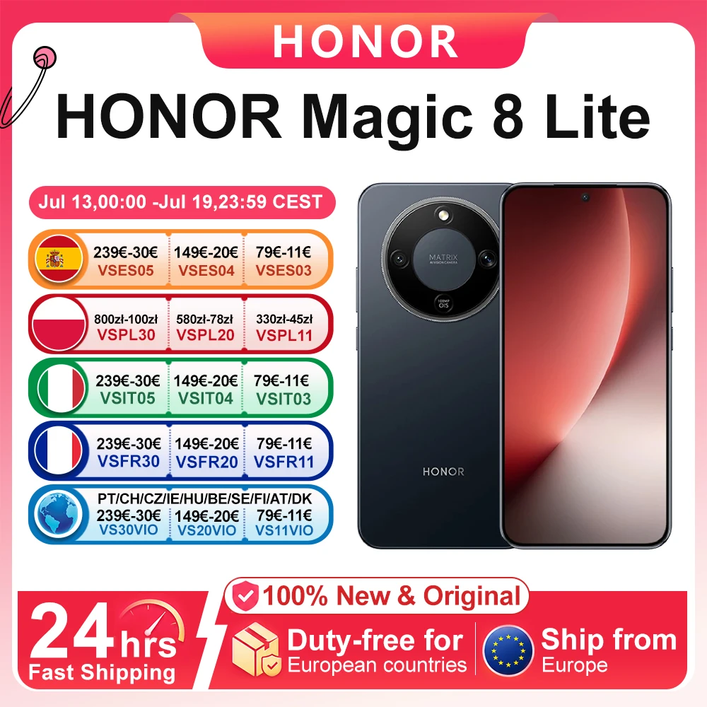 Honor Magic 8 Lite Versión Eu, Snapdragon 6 Gen 4, Ip69K, Resistente A Caídas De 2.5M Y Al Polvo, 7500Mah, Supercarga De 66W, Cámara Ia De 108Mp Con Ois, Esim, Pantalla Amoled De 6.79” Y 120Hz — -39%, 194.35€ Coupon, from 303.98€ – 39% descuento – €303.98