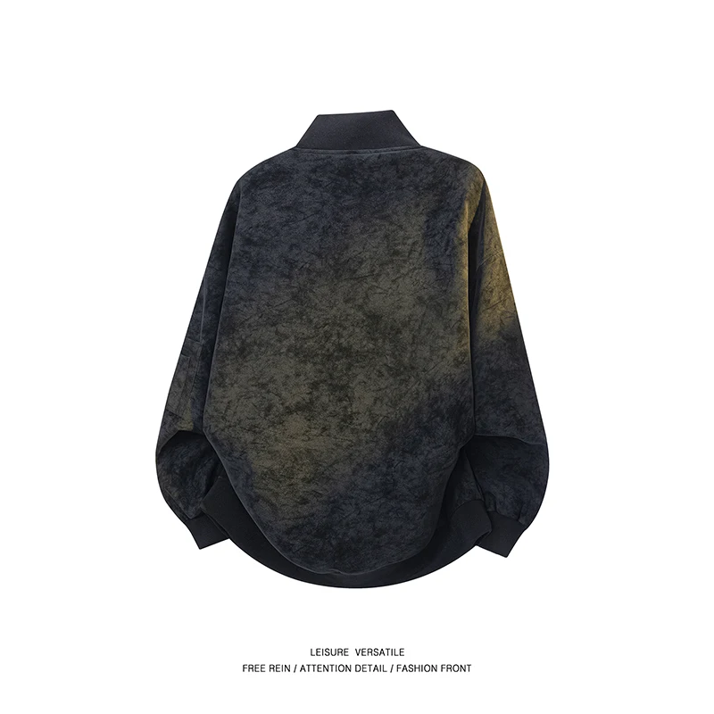 Spring Autumn Windproof Breathable Trendy Couple Baseball Jacket Fishing Casual Fashion Tie Dyeing Imitation Leather Jacket