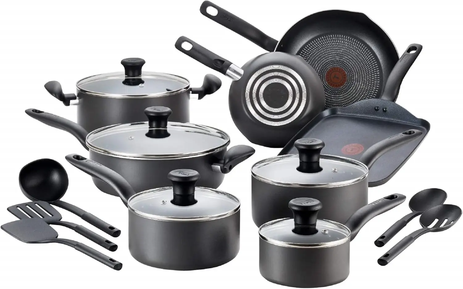 

T-fal Initiatives Nonstick Cookware Set 18 Piece, Oven Broiler Safe 350F, Kitchen Cooking Set w/ Fry Pans