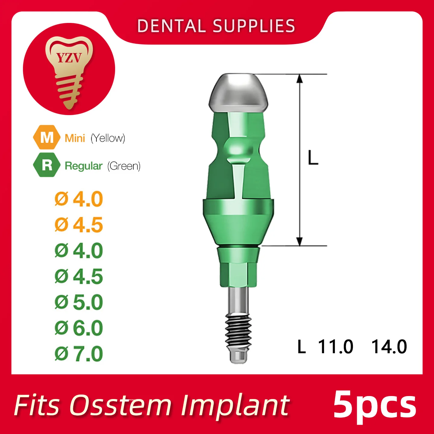 5Pcs Transfer Impression Coping & Lab Analog Compatible with Osstem Series, Closed Type, Regular/Mini, Titanium Alloy Accessor
