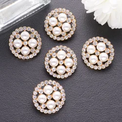 5/10pcs 15-25mm Luxury Rhinestone Pearl Buttons Hollow Out Metal Shank Sewing Button DIY Needlework Apparel Craft Supplies