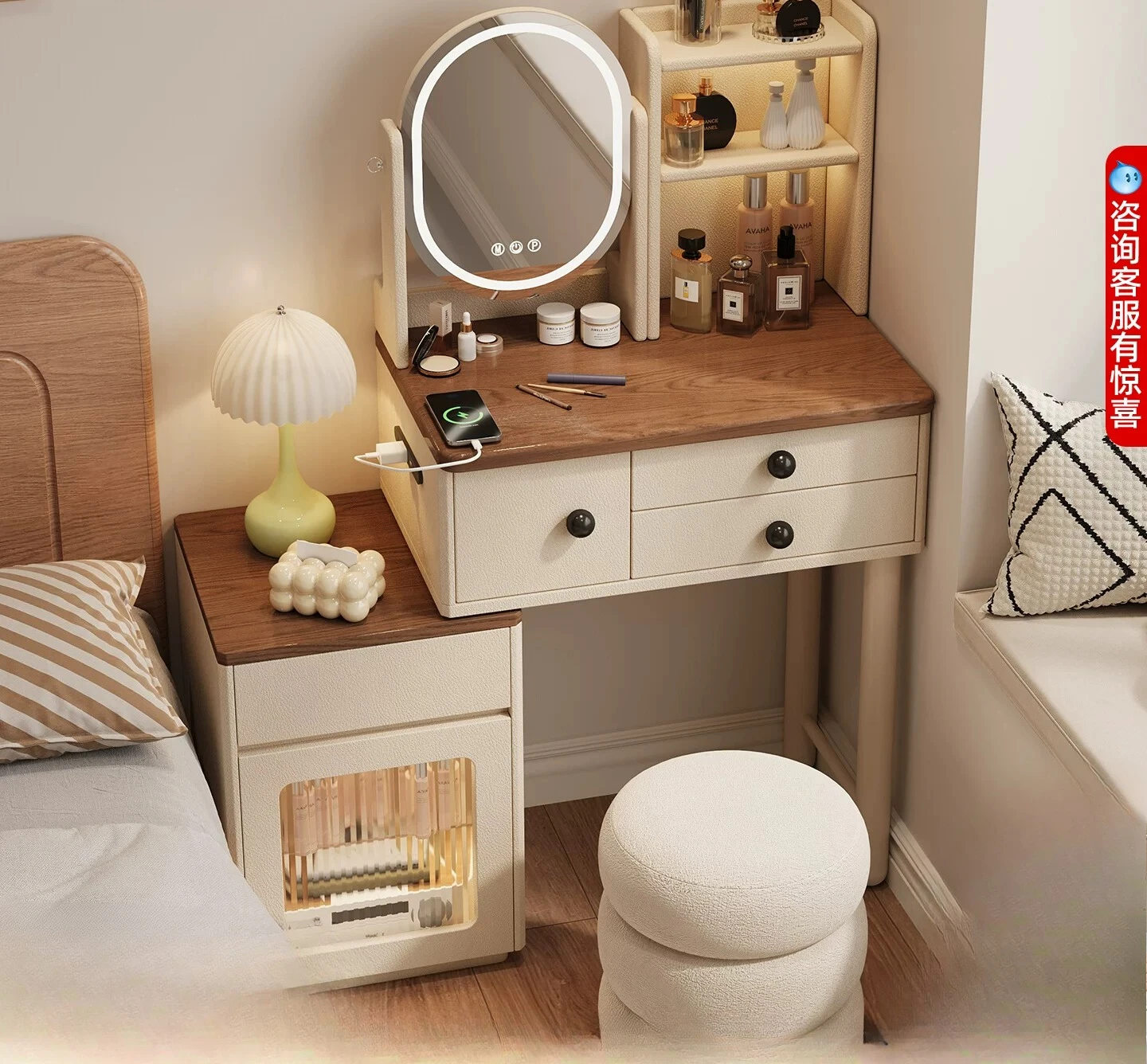 Oak solid wood dresser mini 60cm dressing table bedside table small integrated dressing table makeup mirror small size 80