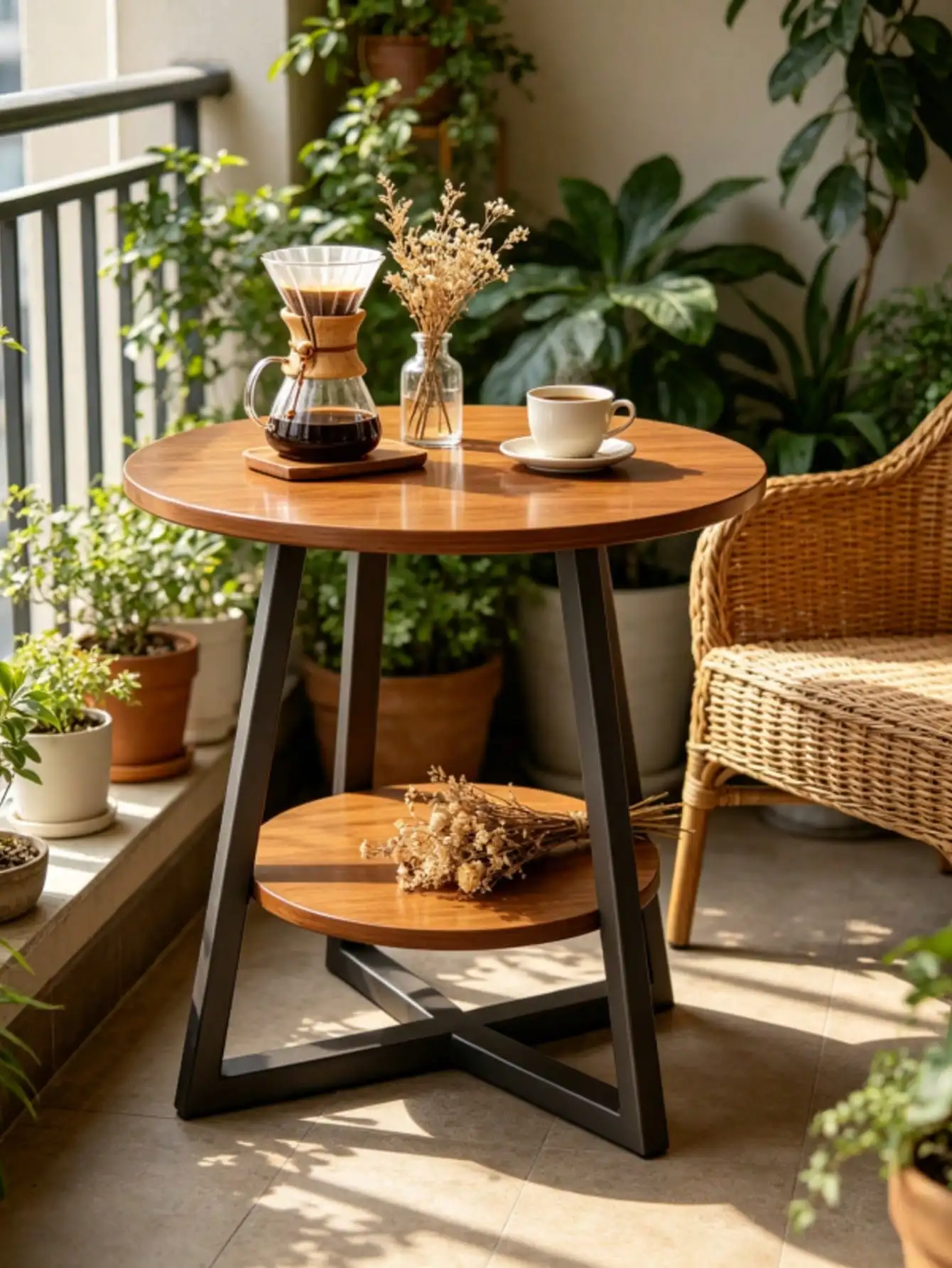

Double-Layer Compact Wooden Patio Coffee Table, Outdoor Garden Balcony Side Table, Minimalist Style Outdoor Leisure Table, Space-Saving Small Size Coffee Table, Suitable For Outdoor Decorative Furniture, Convenient For Home And Outdoor Use, Compact And Do