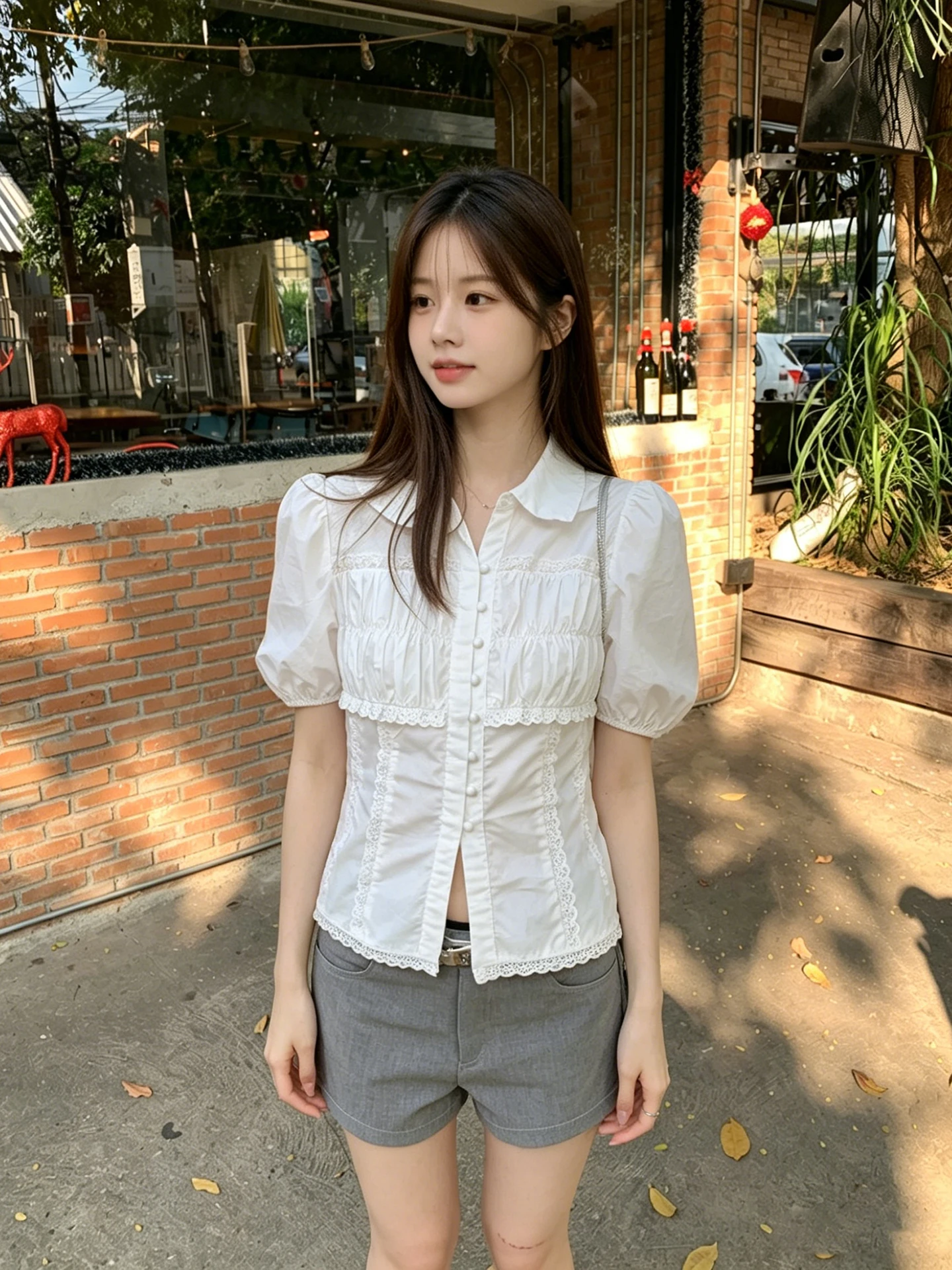 

Chic Korean Style White Pleated Ruffle Bubble Short Sleeve Shirt Women's Fashionable Summer Top Commute Style Slim Fit Shirt