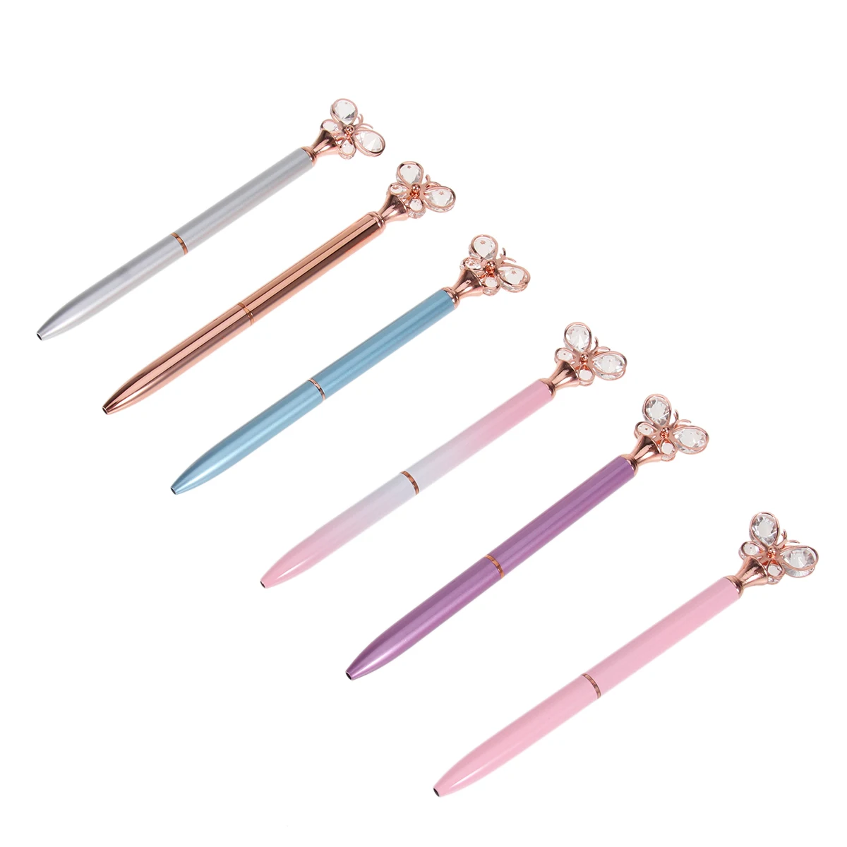 

6 Pcs Diamond Butterfly Ballpoint Pen Fashion Metal Pens Office Stationery School Supplies Graduation Gift Employee Benefits