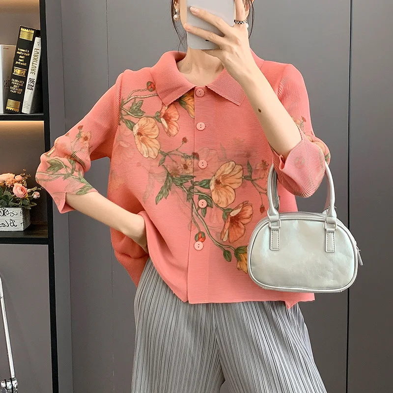 Miyake 2025 Autumn New Folded Jacket Women's Fashion Pleated Simple Versatile Solid Color Lapel Plisse Casual Cardigan Top