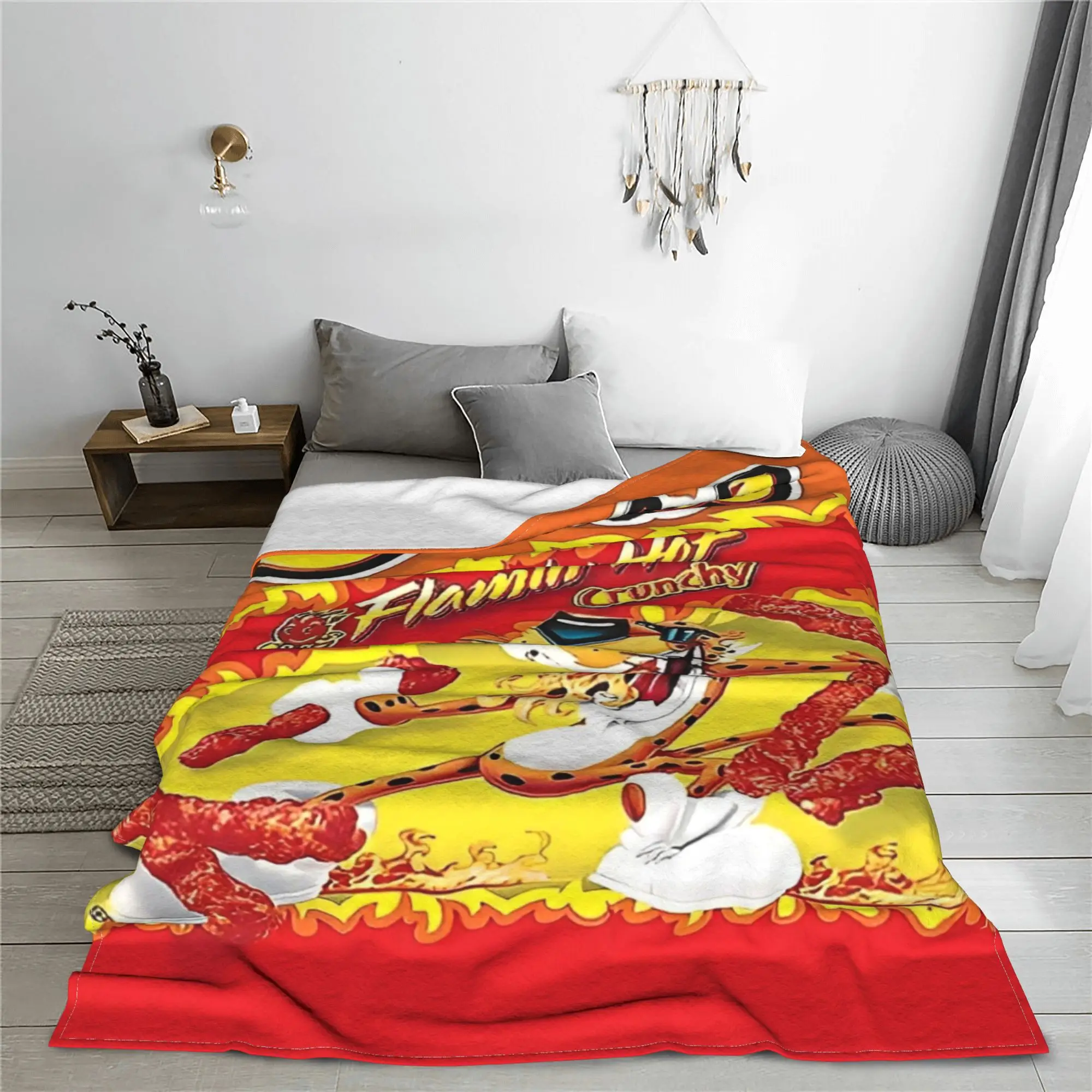 Cheetos Snack Cartoon Knitted Blankets Fleece  Lightweight Thin Throw Blankets for Car Sofa Couch Bed Rug