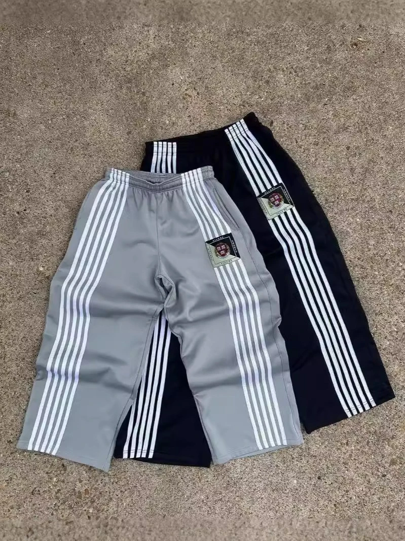 

Y2K Retro Striped Small Label Sports Pants Loose Wide Leg Long Pants Straight Tube White Stripe Print Casual Youth Summer Tro...