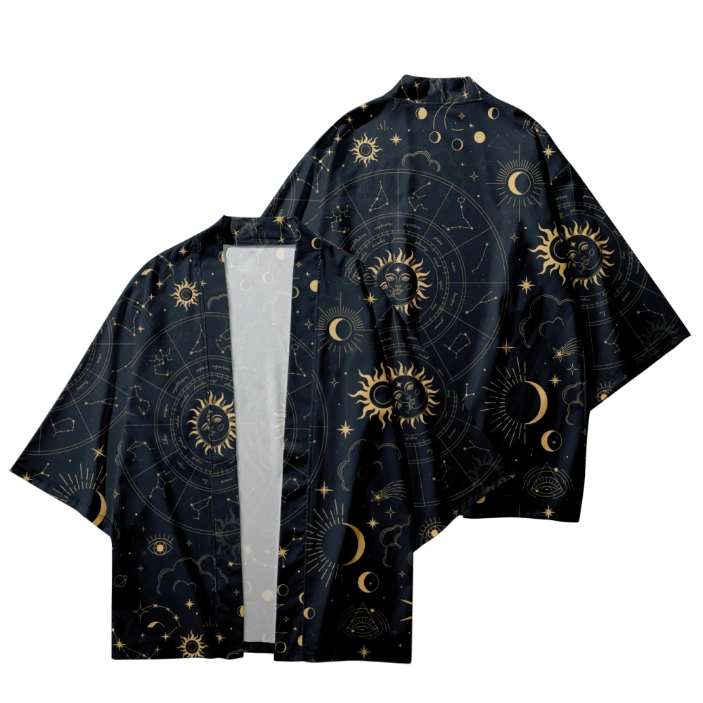 Men And Women Japanese Kimono Moon Star Space Printing Japanese Casual Loose Thin Coat Asian Kimono Cardigan 9