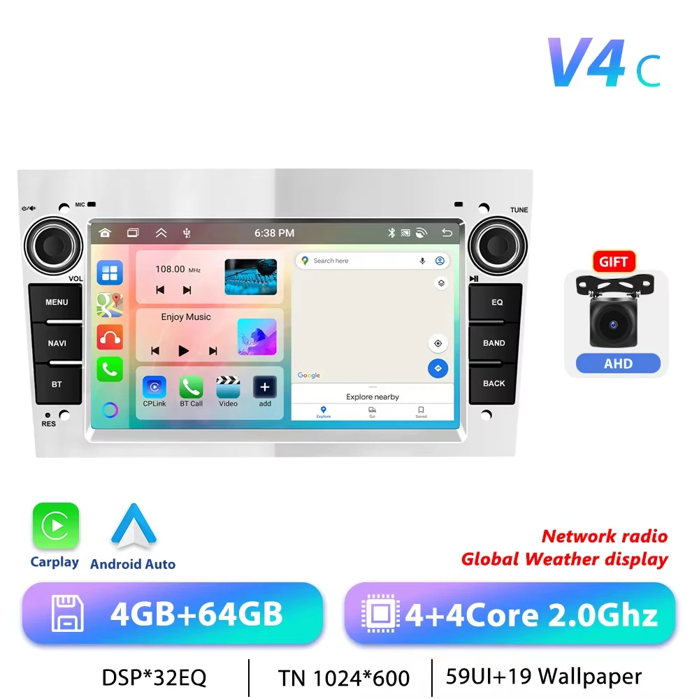 Podofo CarPlay Android Autoradio für Opel Astra Antara Corsa Zafira Combo Intelligentes Autosystem 2din GPS Stereo-Empfänger WiFi Intelligentes Autosystem Dashboard Autoradio Head Unit