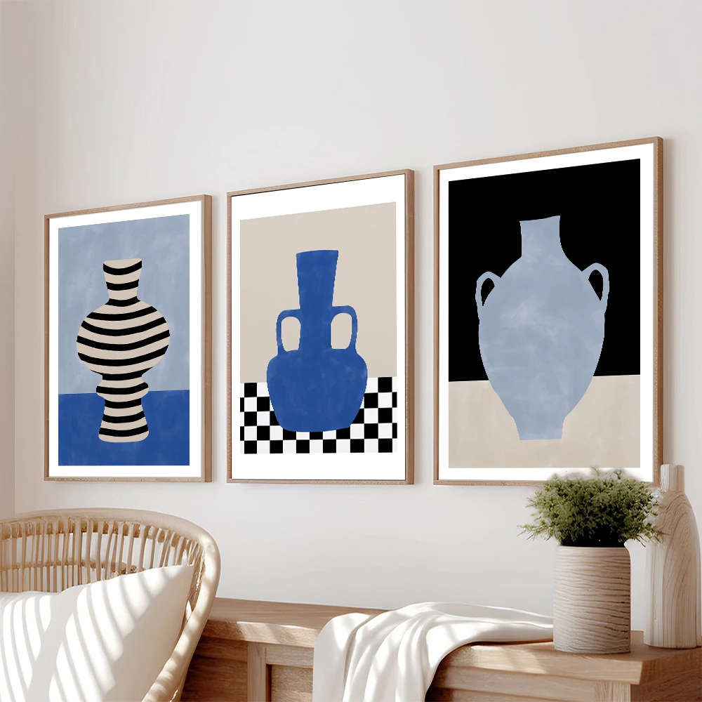 

Blue Still Life Posters And Prints Simple Vase Wall Art Canvas Painting Abstract Wall Picture for Living Room Home Decor Mural