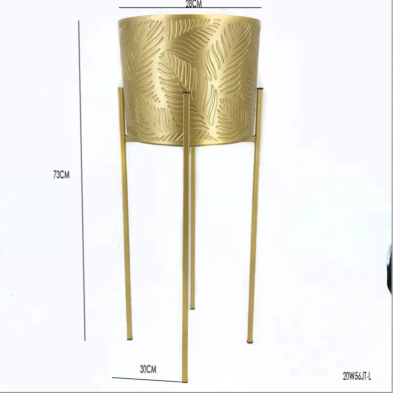 Modern Gold Iron Plant Rack Three-Piece Green Potted Flower Bucket Set Concave Pattern Design Round Flower Pot Holder