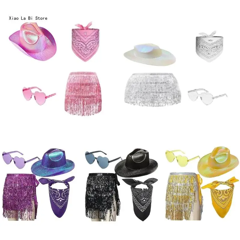 Fashion Cowboy Hats Masquerades Party Costume Sunglasses Scarf Dress Up Outfit XXFD