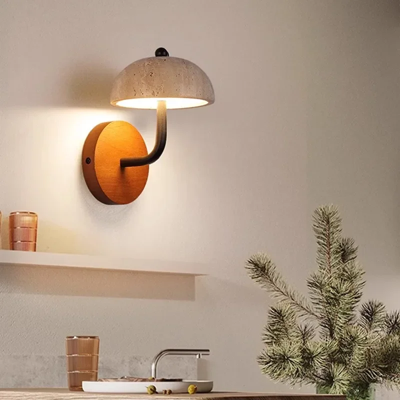 

Yellow Travertine Personalized Mushroom Shape Wall Lamp Medieval Style Retro Living Room Background Bedroom Bedside Light
