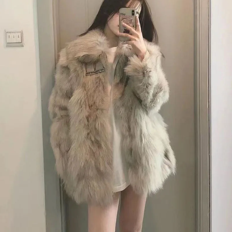 Autumn and winter new imitation fox fur grass coat small fragrance style and temperament high-end socialite warm coat