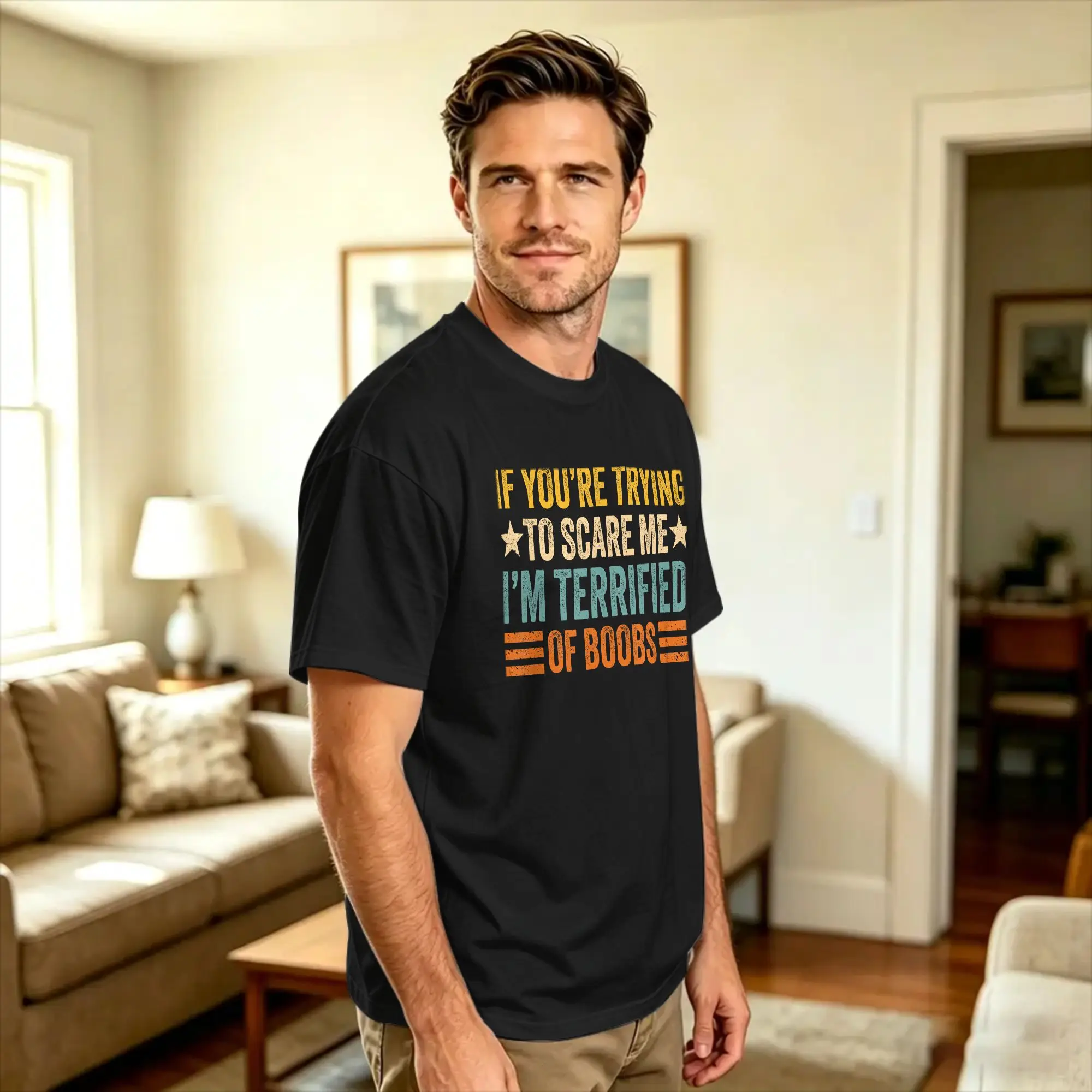 If You're Trying to Scare Me I'm Terrified of Boobs Cotton T Shirt For Men Summer Y2K Basic T-Shirts Hip Hop Tees Wholesale Tops