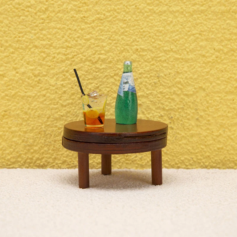 1:12 인형 집 미니어처 원형 테이블 차 커피 테이블 엔드 테이블 매트 포함 가구 모델 장식 장난감 인형 집 액세서리