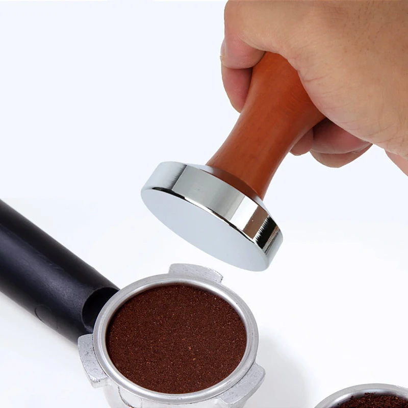 

49/51/53/58MM Wood Coffee Tamper Internal Spring Balanced Force Coffee Hammer Stainless Steel Base Barista Tools
