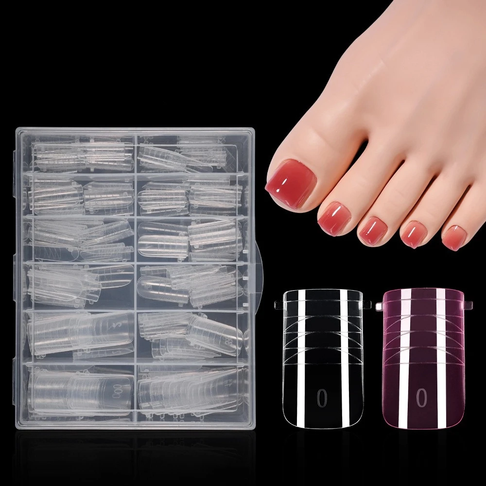 120 pçs novos formatos duplos molde de unhas do dedo do pé acrílico cobertura completa dicas falsas poli moldes de gel de unhas para extensão