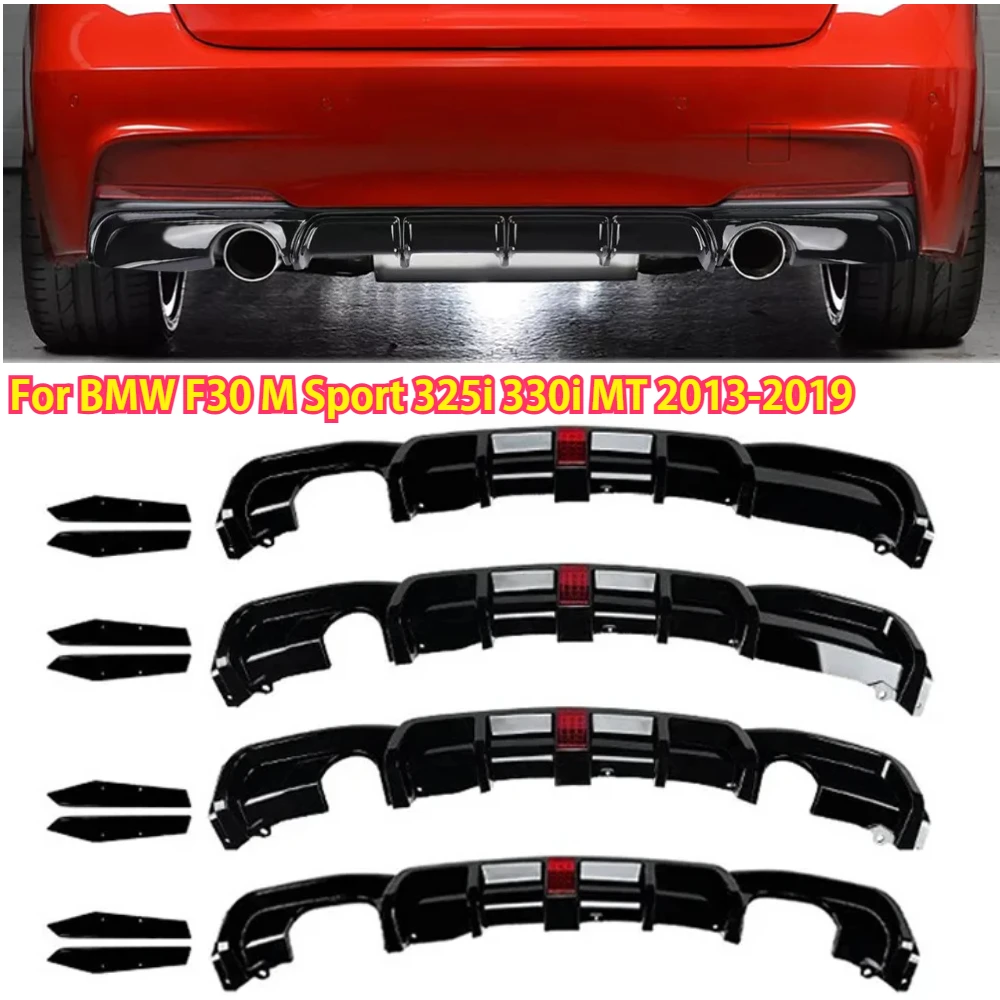 

3Pcs/set Car Rear Bumper Diffuser Lip Spoiler with Light for BMW F30 MT MP 325i 330i 2013-2019 Glossy Black 4 Types