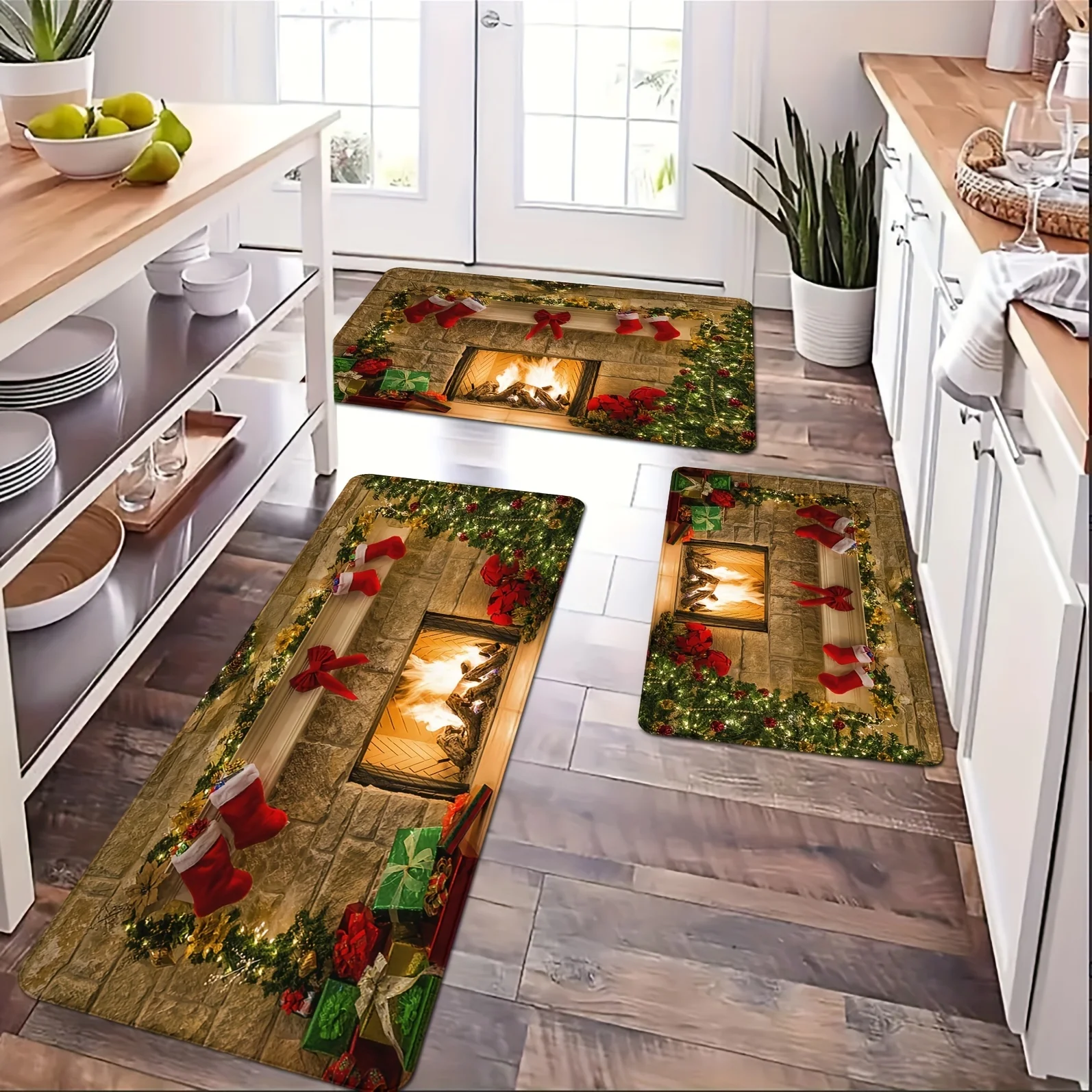 Christmas Kitchen Bathroom Non-Slip Floor Mat Living Room Balcony Hallway Entrance Rug Bedroom Bedside Foot Mat Mas Home Decor