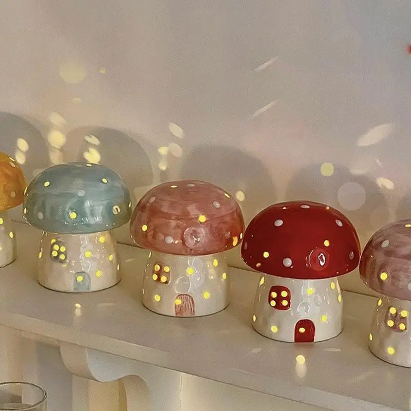 Cute Mushroom Night Light for Children, lâmpada de cabeceira, Mini Ceramic Light for Kids, Quarto, Garden Lawn Lawn