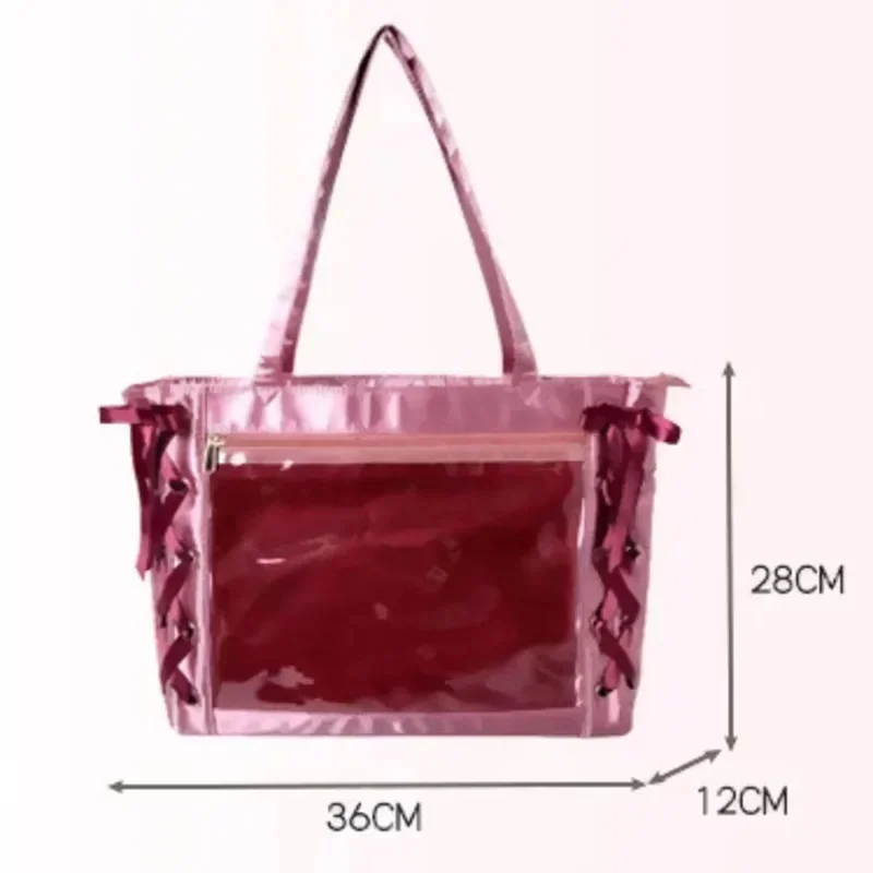 WG Ribbon Itabag Y2K Lolita Kawaii Manga japonesa bolso de mano de PU transparente de PVC doble unidad bolso de hombro con cremallera de gran capacidad nuevo
