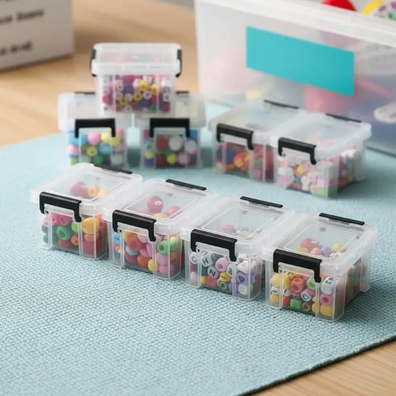 3 Pcs Clear Plastic Storage Boxes with Lids Stackable Bead Organizer Container for DIY Handmade Craft Sewing Supplies Storage