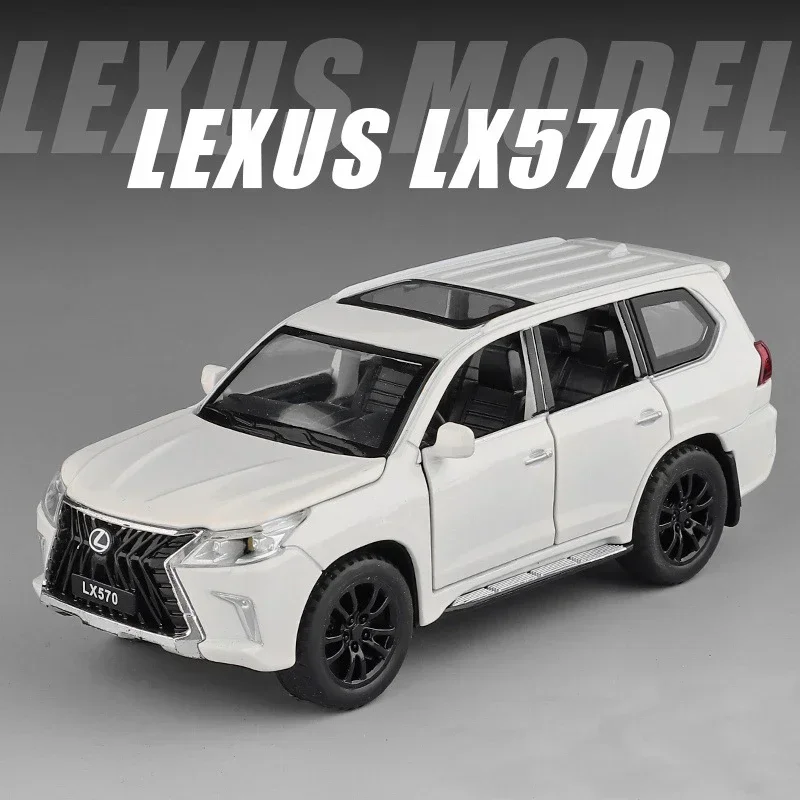 1:32 Lexus LX570 Modello di auto in lega Veicoli giocattolo in metallo pressofuso con luce sonora estraibile 6 porte aperte per il regalo dei bambini