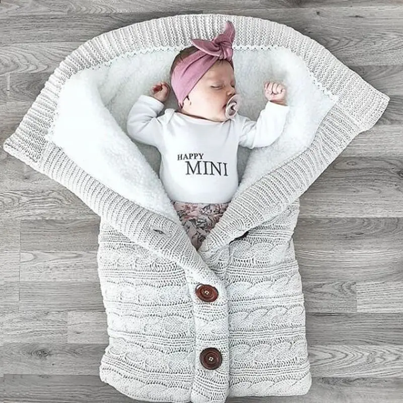 Baby Winter Thick Knitted Sleeping Bag Infant Imitation Cashmere Sleepsack Newborn Swaddle Wrap Toddler Stroller Blanket 70X40