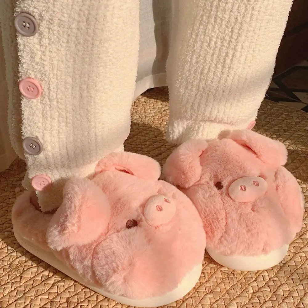 Fashion Homewear Pig Plush Slippers Thicken Cartoon Winter Warm Slippers Anti-slip Cute Furry Cotton Shoes Gifts