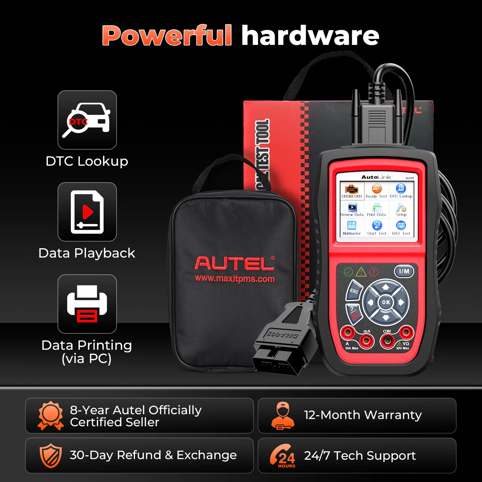 Autel Autolink AL539B OBD2 Scanner 12V Batter Tester Automotive Analyzer DC AC Avometer 3 in 1 Code Reader PK al539 Free Update