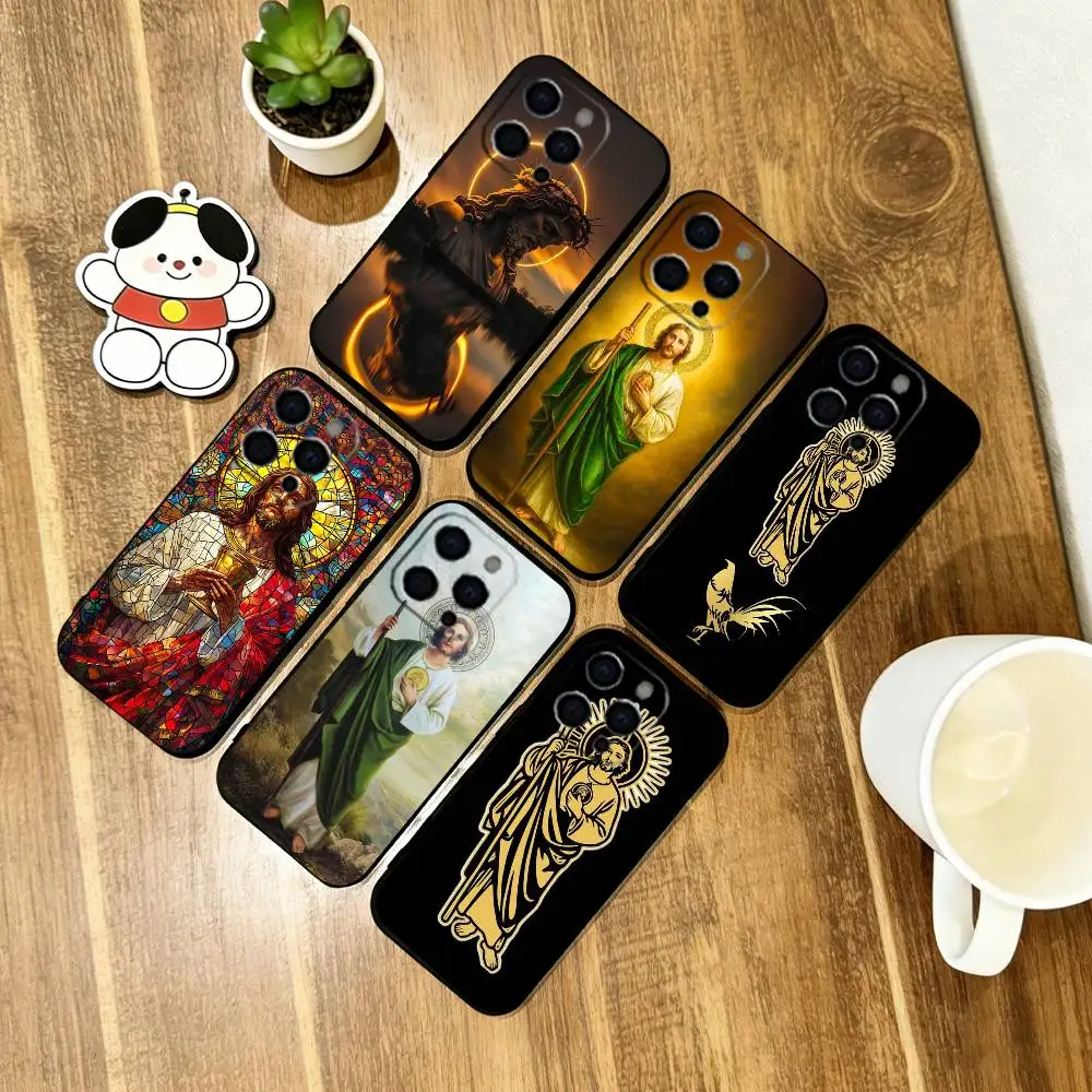 

San Judas Tadeo ART Phone Case For iPhone 17, 16,15,14,13,12,11 Plus,Pro Max, Others Soft Black Cover