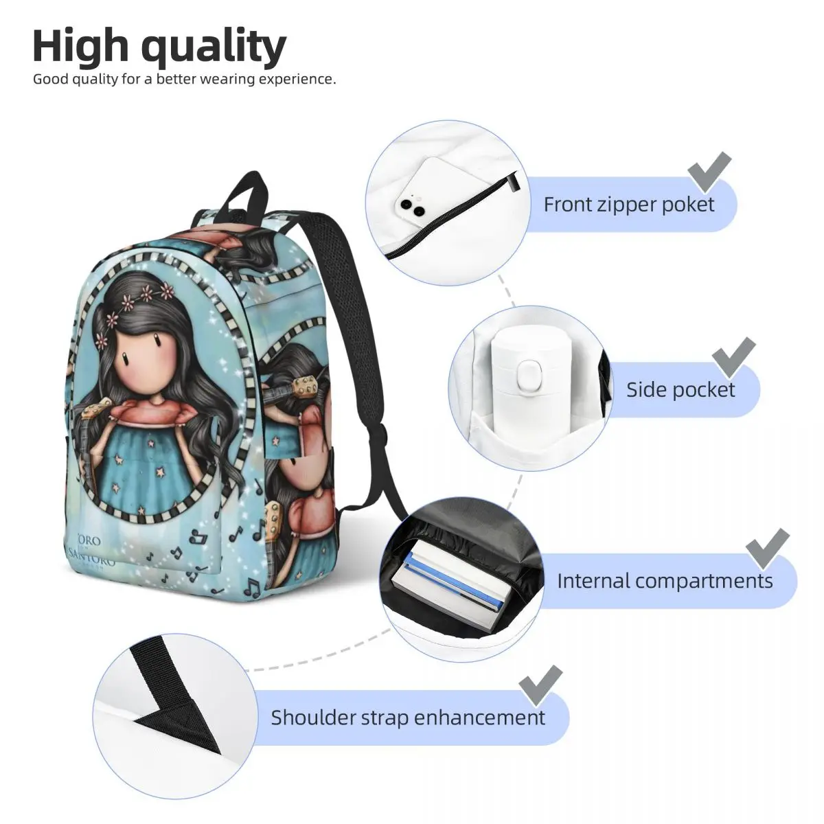 Cute Santoro Gorjuss Backpack Elementary High College School Student Cartoon Bookbag Teens Daypack Lightweight