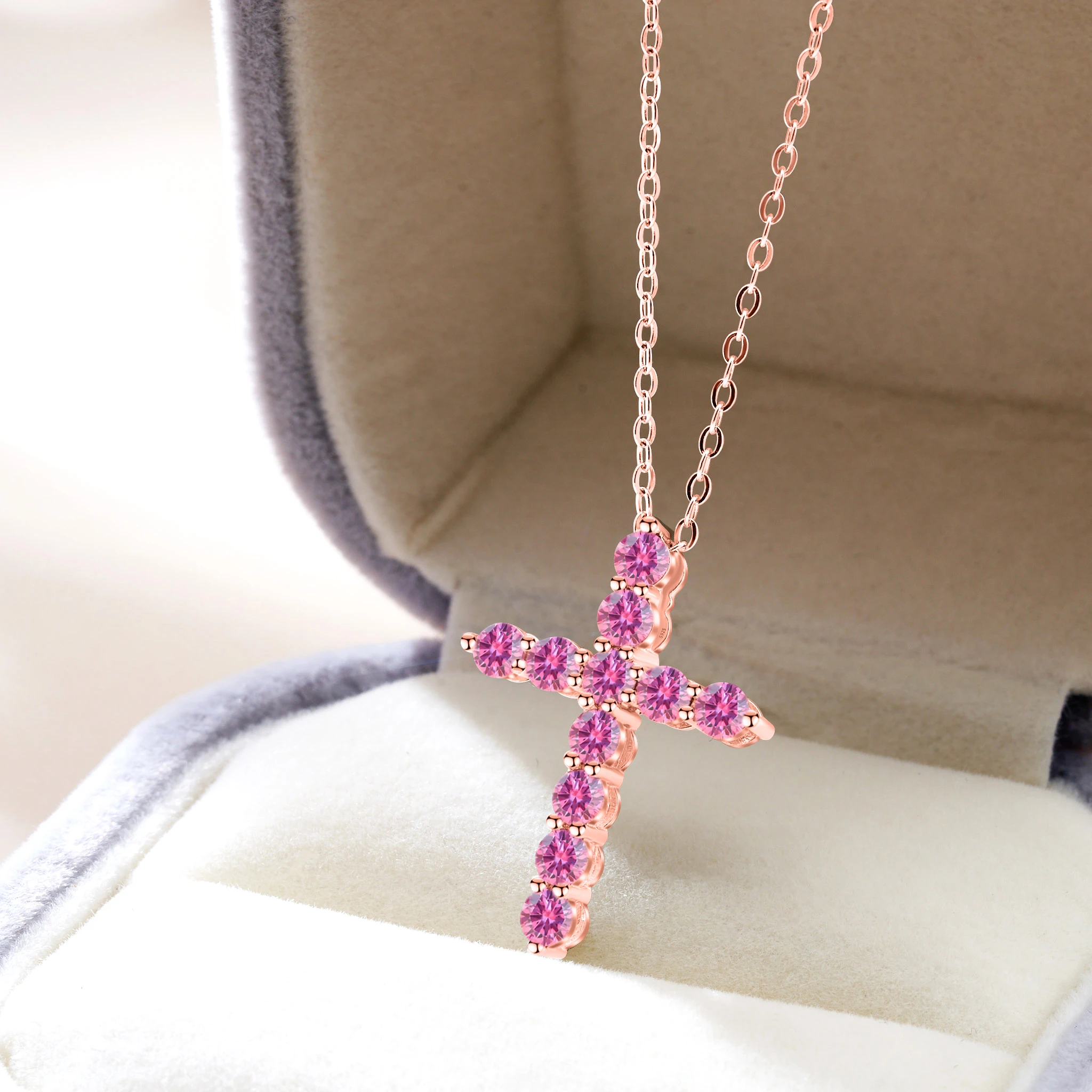 Moissanite Cross Pendant 925 Silver Necklace with GRA Certificate, 3mm 4mm Size Choice, Free Diamond Tester Included