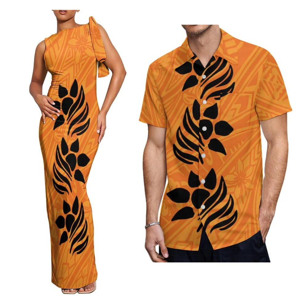 Conjunto de casal de moda personalizado ilhas do pacífico vestido feminino vintage plus size vestido e camisa masculina samoa tonga fiji roupas