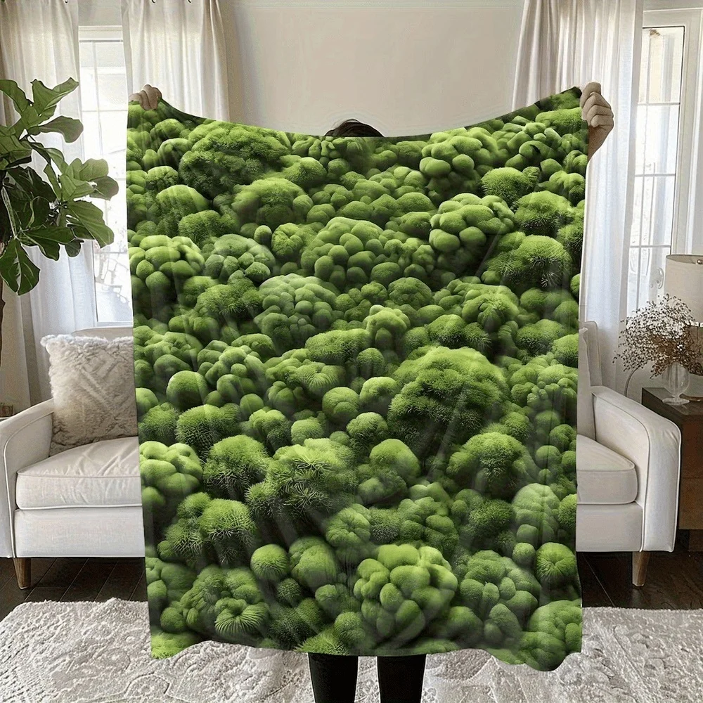 Blanket green moss print throw blanket 3D nature texture decorative cover for couch bedroom travel camping home