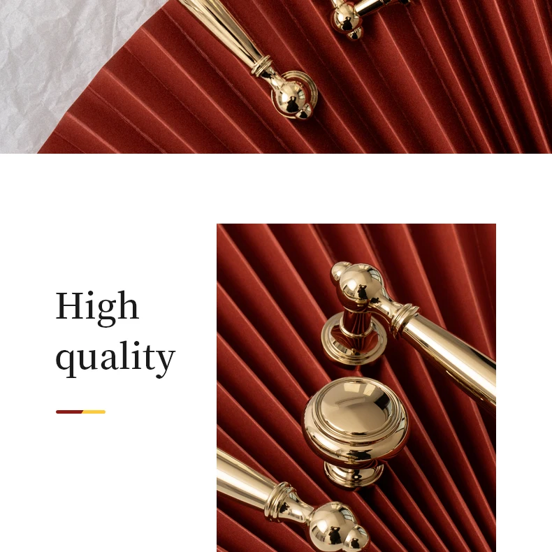 Close view of the gold knob and shaped pull mounting foot
