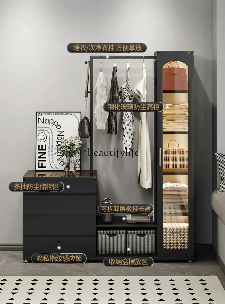 

02Simple and modern floor-to-ceiling coat rack, chest, integrated full-length mirror, bedside storage and storage cabinet