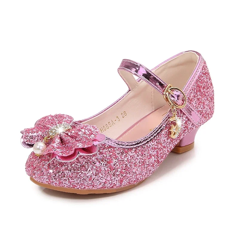 Zapatos Niña Girl Leather Shoes New Fashion High Heels Princess Shoe Soft Sole Crystal Shoe Performance Shoes Kid Shoe Mary Jane