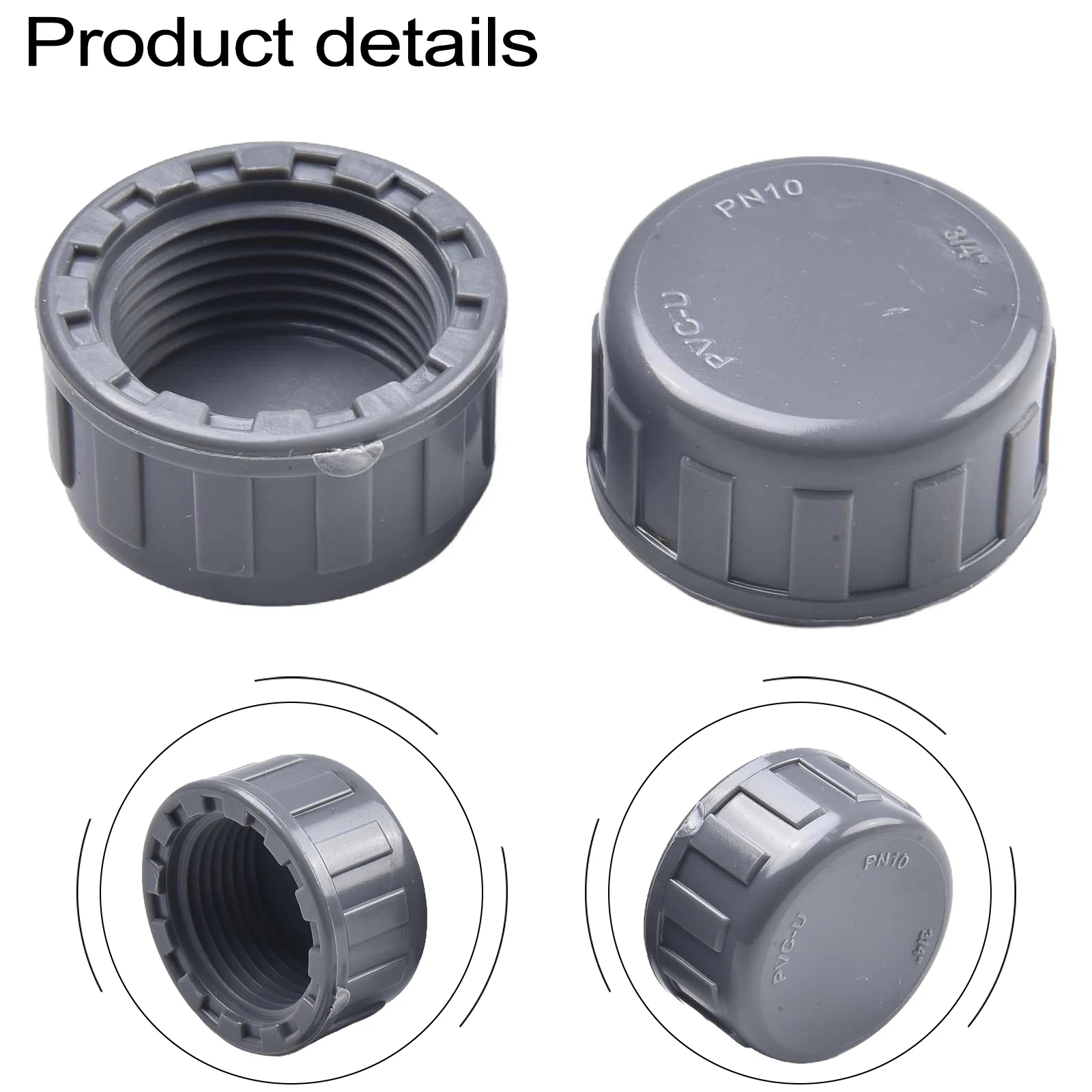 For Hose Connections Rubber Sealed Cap PVC Threaded Cap For Home Improvement Grey Modern Design Sturdy PVC Material