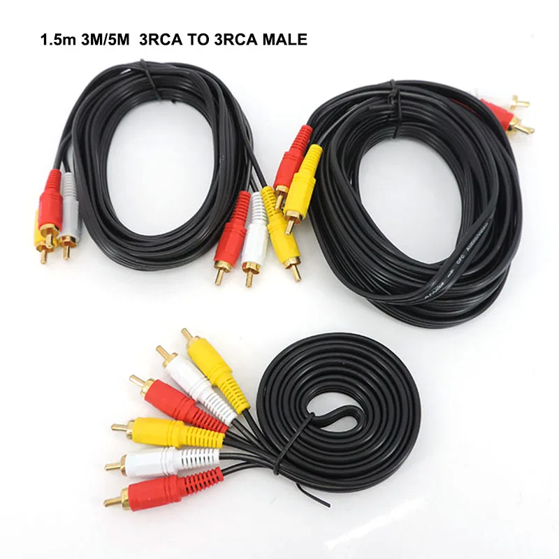 1.5M/3M/5m gold plated RCA Male to 3 RCA 3RCA Male connector Composite Audio Video AV extension Cable Plug cord WIRE e1