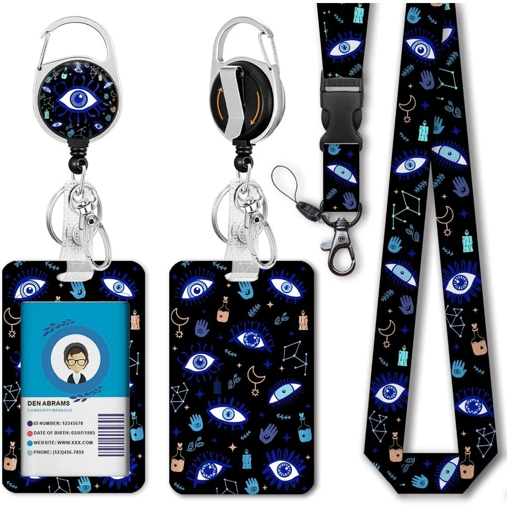 

ID Badge Holder with Lanyard Badge Reel Retractable, ID Holder Keychain Clip Name Tag ID Card Holder for Work Office