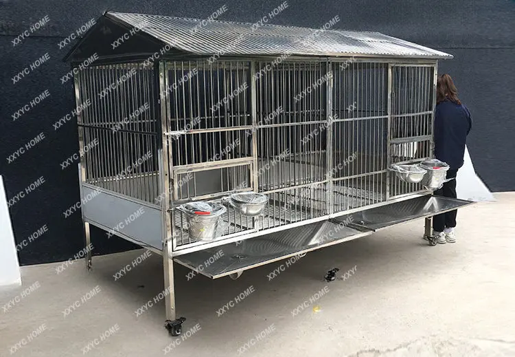 

Stainless Steel Dog Cage Large Dog Outdoor Rainproof with Toilet Funnel 304 Labrador Dog Cage