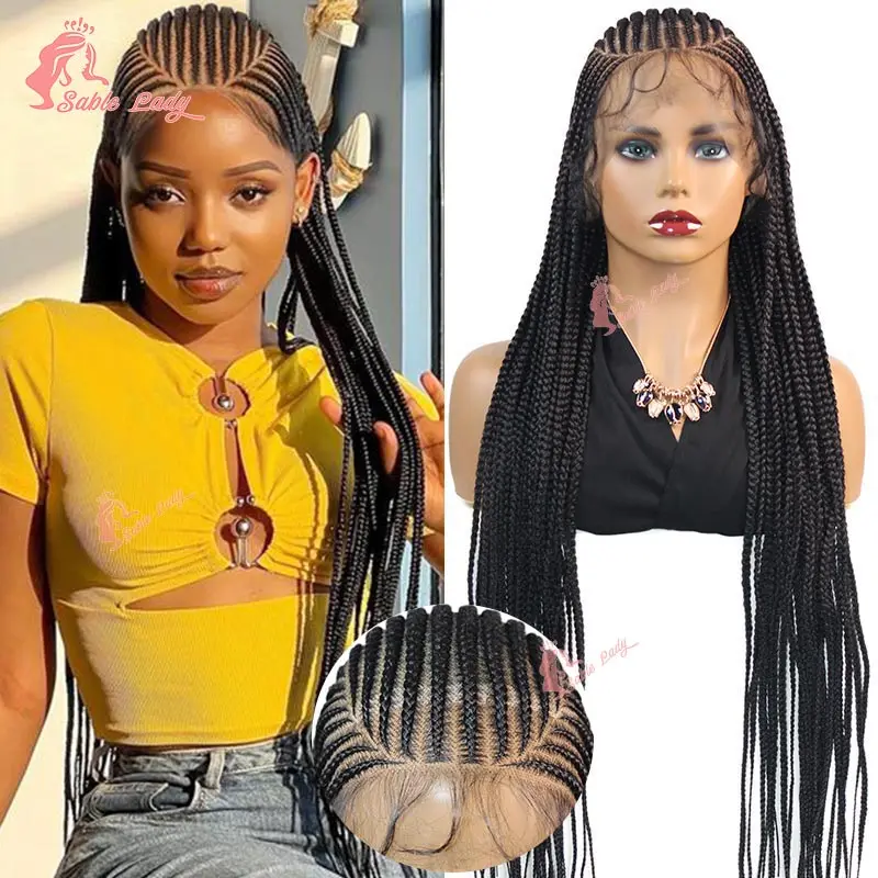 

36" Full Lace Braided Wigs Synthetic Cornrow Lace Front Braids Hair Wigs Knotless Box Braiding Wig For Black Women African wig
