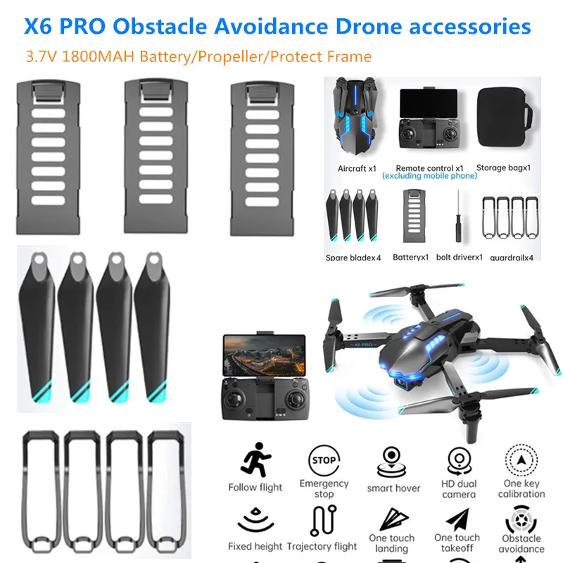 

X6 PRO RC Drone Battery 3.7V 1800mAh battery propeller Protect frame for X6 PRO RC drone Spare Parts X6 PRO RC Drone Accessories